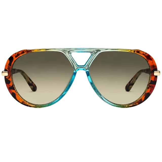 Retro Aviator Sunglasses Leopard Gradient Gold
