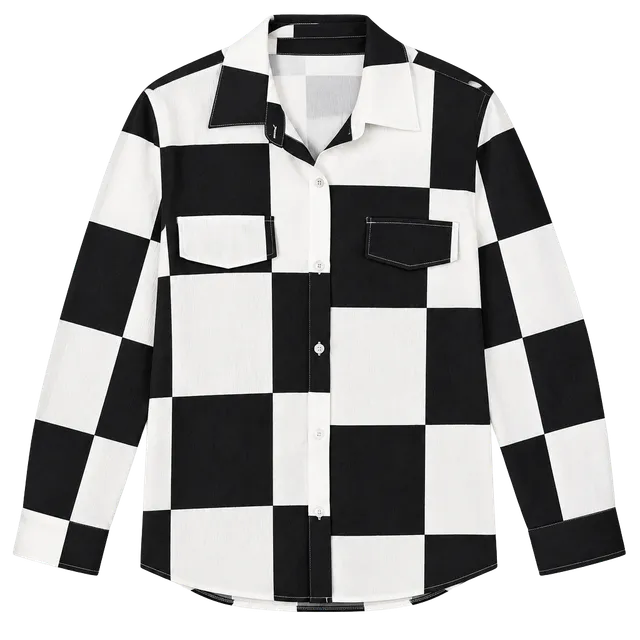 Women’s 25” P2P Black & White Oversized Checkerboard Button Down Shirt