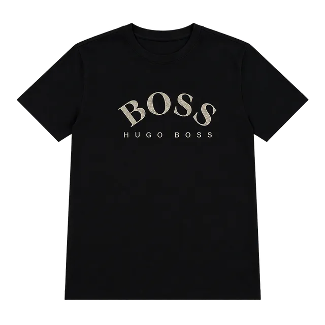 Hugo Boss T-Shirt Size M Black Gold Embroidered Logo Cotton Mens Short Sleeve