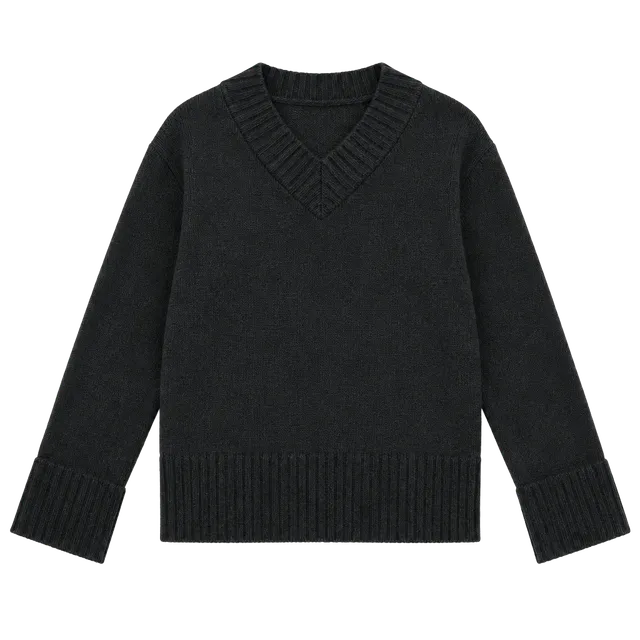 a new day Black V-Neck Ribbed Trim Sweater L