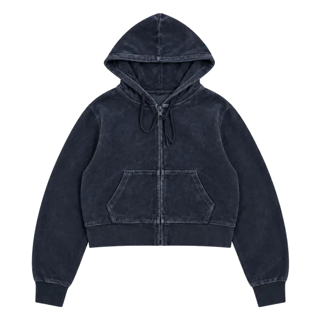 John Galt Velour Cropped Zip Up Hoodie