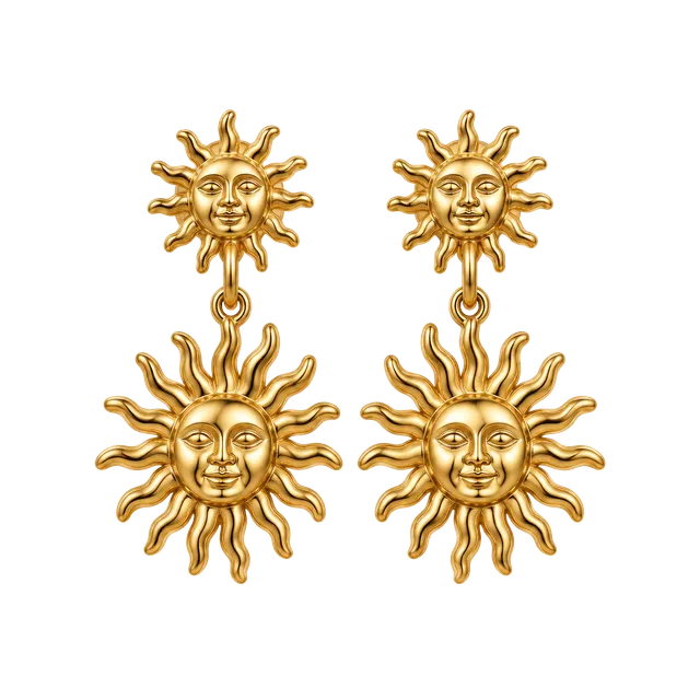 House of Harlow 1960 Gold Sun Face Drop Earrings New In Box