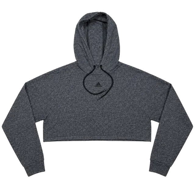 adidas Women's Hoodie Size M Y2K Athleisure Streetwear Indie Vanguard Balletcore Cropped Raw Hem Heather Grey Drawstring Pullover Cotton Blend Drop Shoulder GU6194