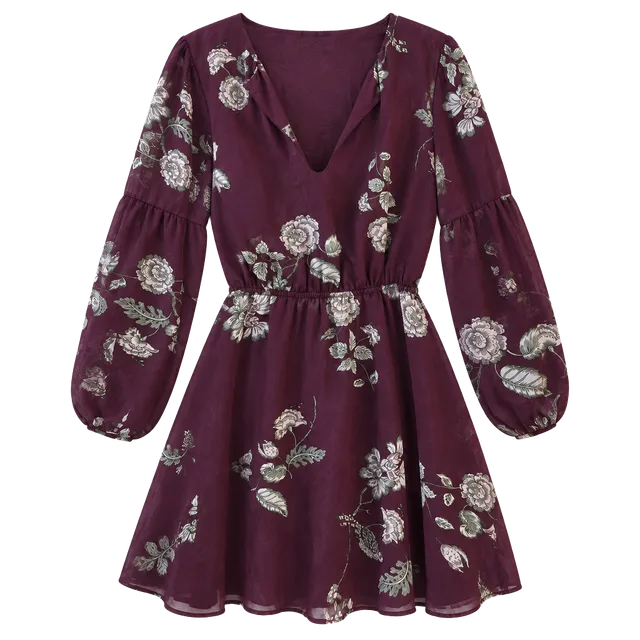 BB Dakota Floral Dress Size L Burgundy Long Sleeve