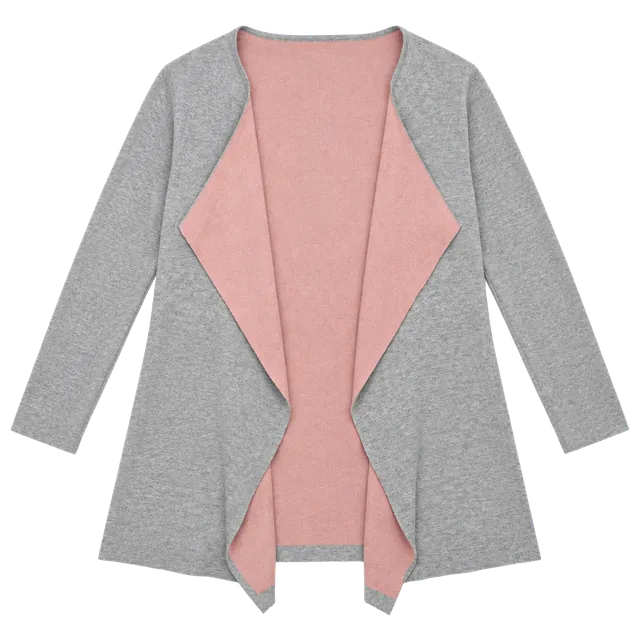 Yest Open Front Cardigan Sweater Gray Pink