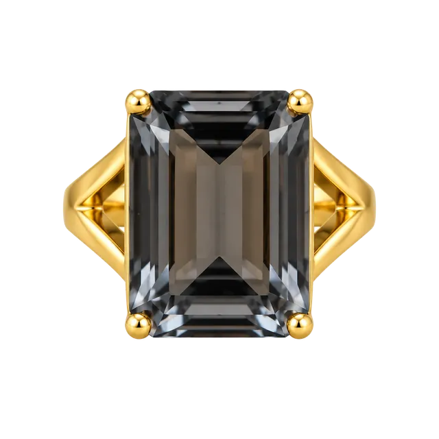 Gold-Plated Emerald Cut Smoky Quartz Ring Size 7.5