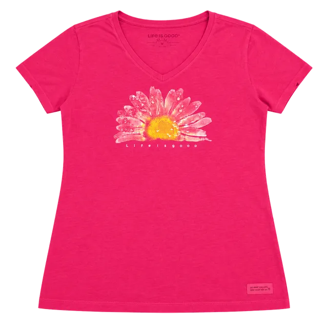 Life is Good Sunflower Crusher Vee Size L Pink V-Neck T-Shirt