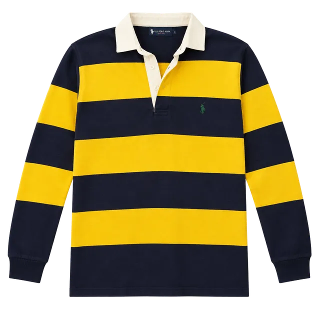 Polo By Ralph Lauren Rugby Shirt Size M Navy Yellow Striped Long Sleeve