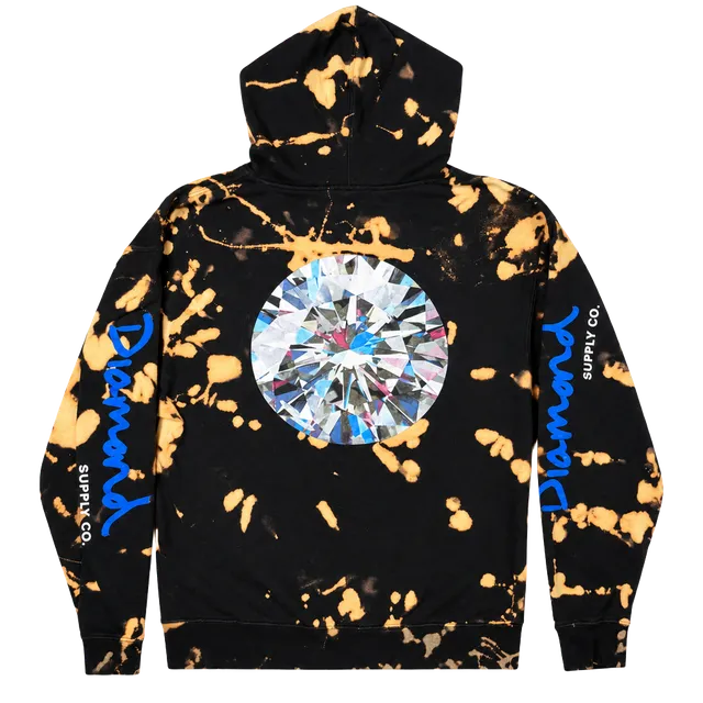 Diamond Supply Co  Skateboard Bleach Wash Big Diamond Hoodie Black Y2K 