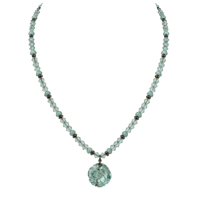 Handmade Blue Crystal Beaded Flower Pendant Necklace