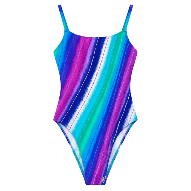 Vintage Rainbow Stripe One-Piece Swimsuit - Multicolor- Size 11
