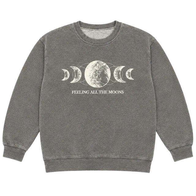Feeling All The Moons Graphic Sweatshirt Gray Vintage Wash