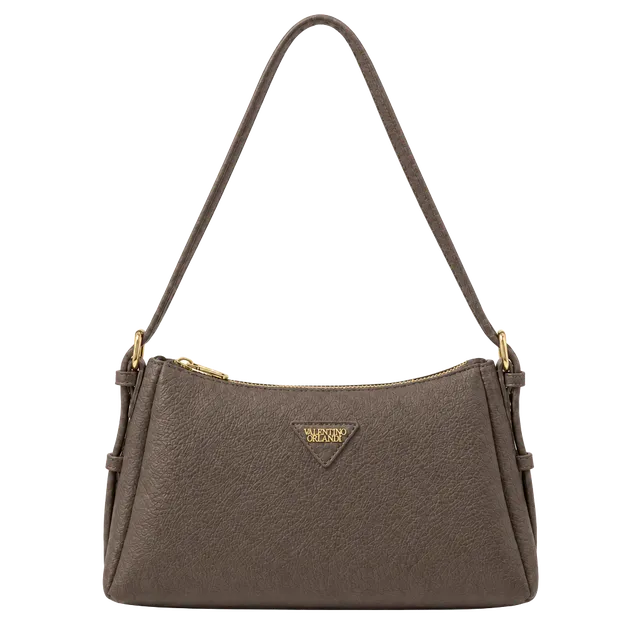 Valentino Orlandi Brown Pebbled Leather Shoulder Bag