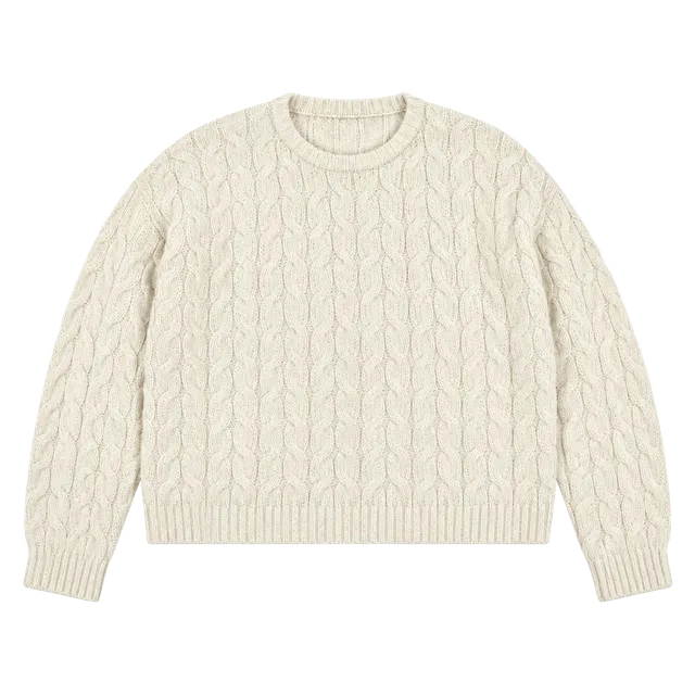 Moon & Madison Sweater Size L White Chenille Cable Knit Crewneck
