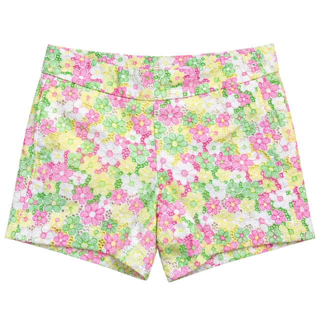 Lilly Pulitzer Floral Eyelet Shorts Women Size 6 Pink Green