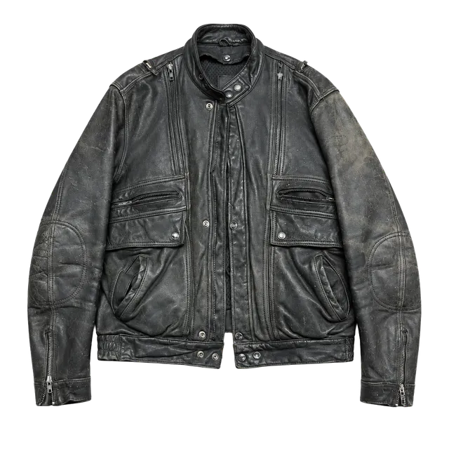 Hein Gericke Leather Motorcycle Jacket Black Vintage
