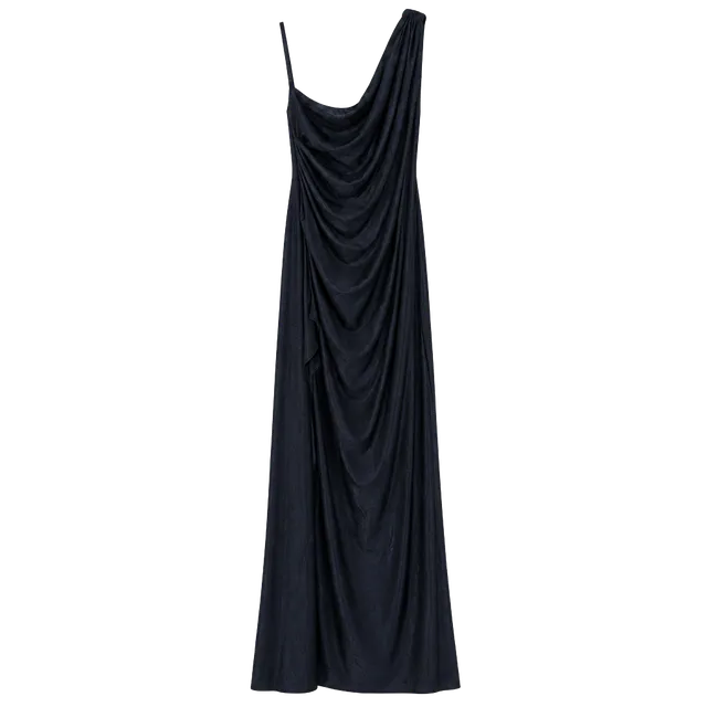 NWT Black One-Shoulder Ruched Maxi Dress