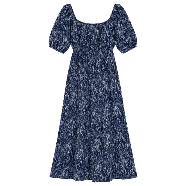 Lush Jumpsuit Blue White Fern Print Short Sleeve Smocked Pockets