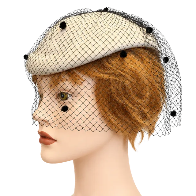 Vintage Wool Pillbox Hat With Black Veil And Bow