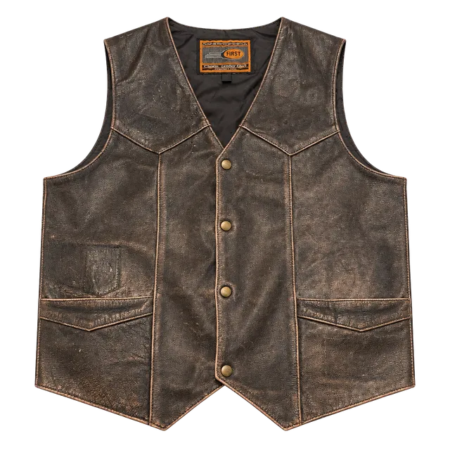 First Classics Leather Vest Size L Brown Motorcycle vintage distressed 