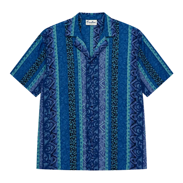 Caribou Button Down Shirt Blue Geometric Vintage 90s