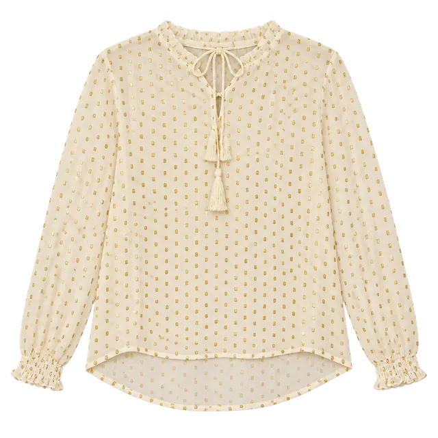 Nanette Nanette Lepore Blouse Size M Ivory Gold Dot Tassel Tie Top