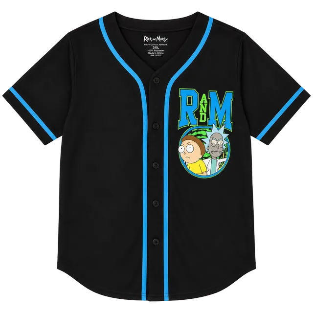 Rick and Morty Dimension C-137 Graphic T-Shirt/jersey, Black w/ Blue Trim, 3XL