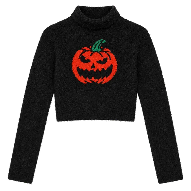 Trickz N' Treatz Pumpkin Sweater Size XXL Black Fuzzy Halloween