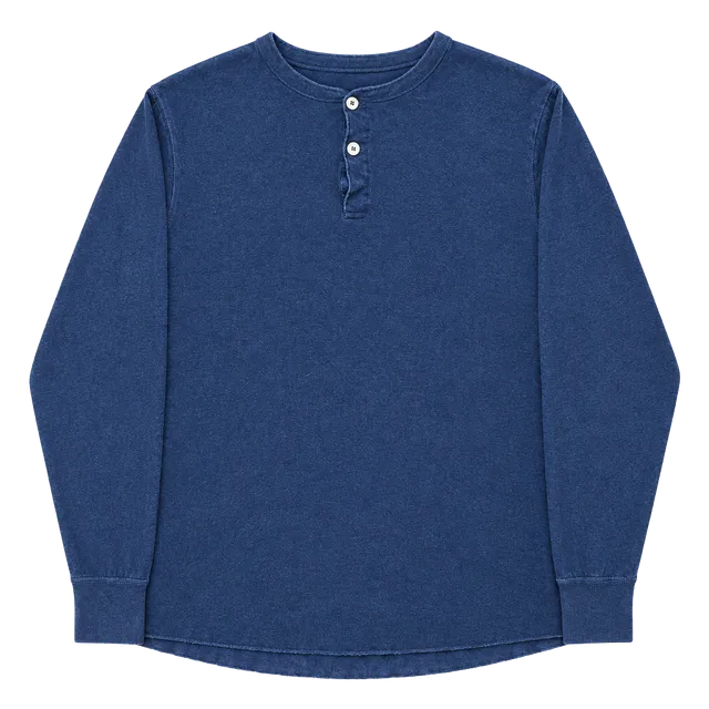 Lands' End Vintage Long Sleeve Henley Navy Cotton USA Made Sz Lg