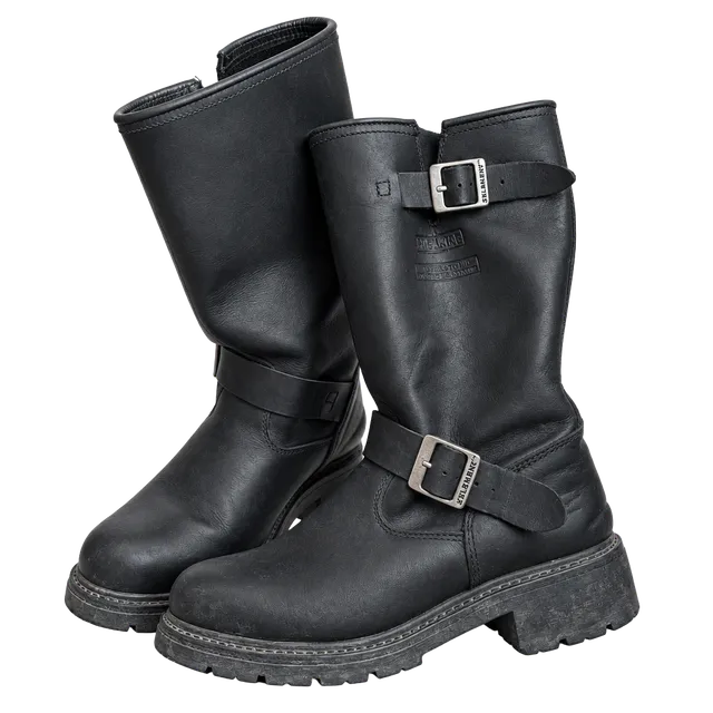 Xelement Black Leather Harness Motorcycle Boots Steel Toe