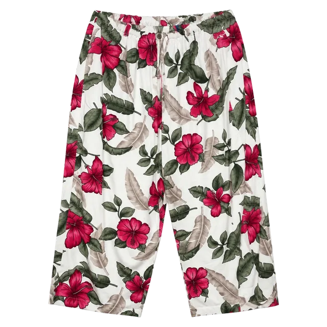 Island Traders Floral Beach Pants XXL White Rayon Tropical