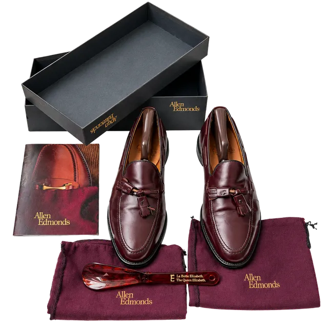 Vintage Allen Edmonds Tassel Loafers Burgundy Leather Dress Shoes With box
