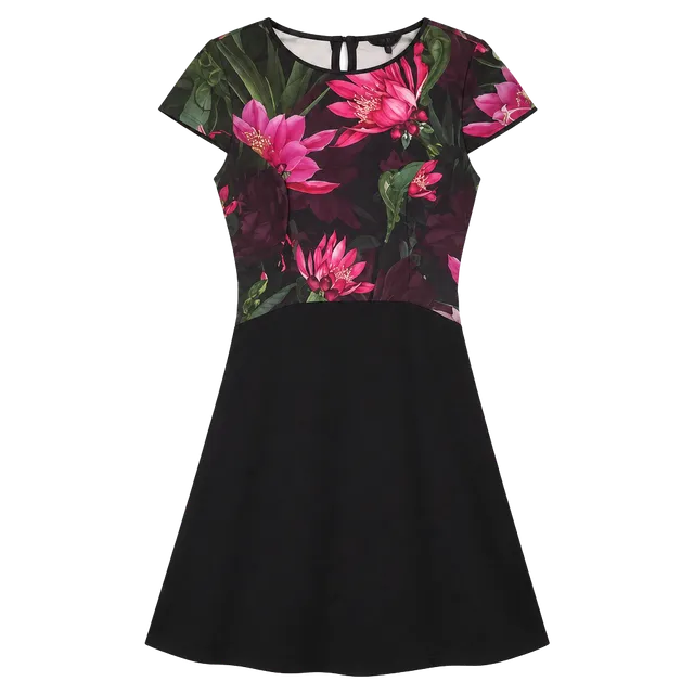 Ted Baker Carllie Floral Skater Dress Size 1 Pink Purple Green