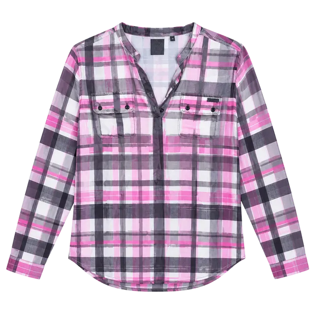 Harley Davidson Plaid Button Up Shirt Size M Pink Black Sheer Long Sleeve