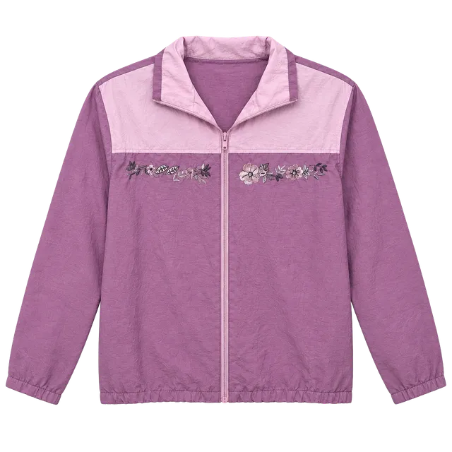 Vintage 90s Blair Zip Jacket Size Large Purple Floral Embroidered Windbreaker