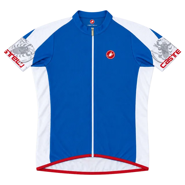 Castelli Entrata Cycling Jersey Mens XL Blue White Full Zip Short Sleeve Bike