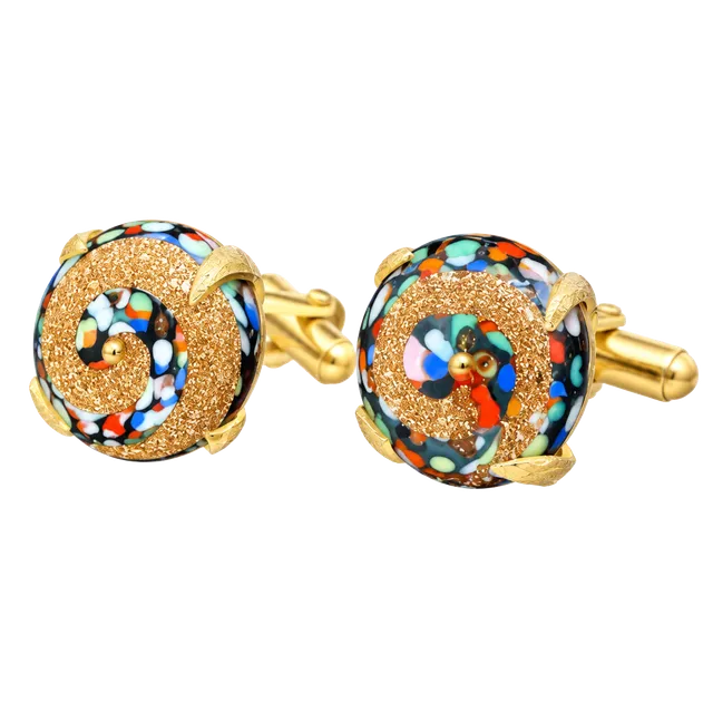 Swank Vintage 1950s Murano Style Millefiori Glass Gold Tone Cufflinks