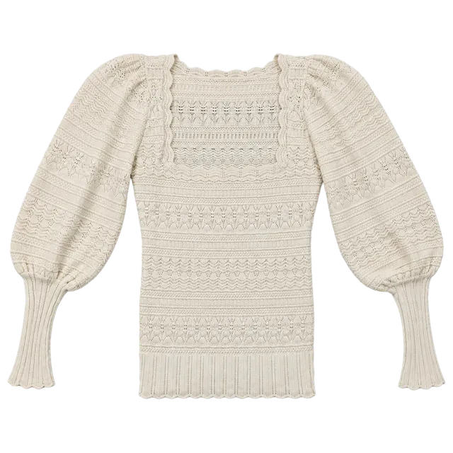 Sézane Ronnie Jumper XS Ecru Cream Knit Puff Sleeve Sweater Top Coquette