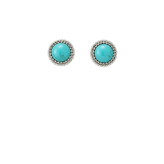Esther White Navajo Handmade Sterling Silver Kingman Turquoise Stud Earrings