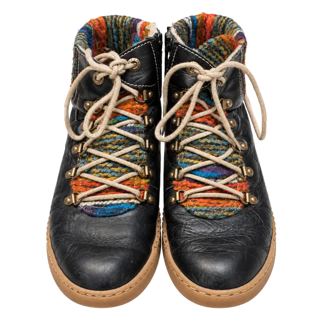 Josef Seibel Black Leather Wool Collar Hiking Boots