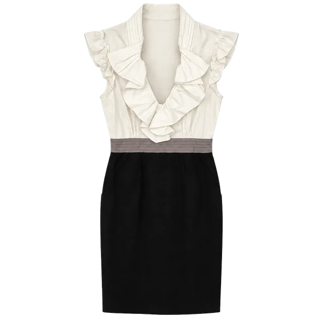 Max & Cleo Cream and Black Ruffled V-Neck Mini Dress