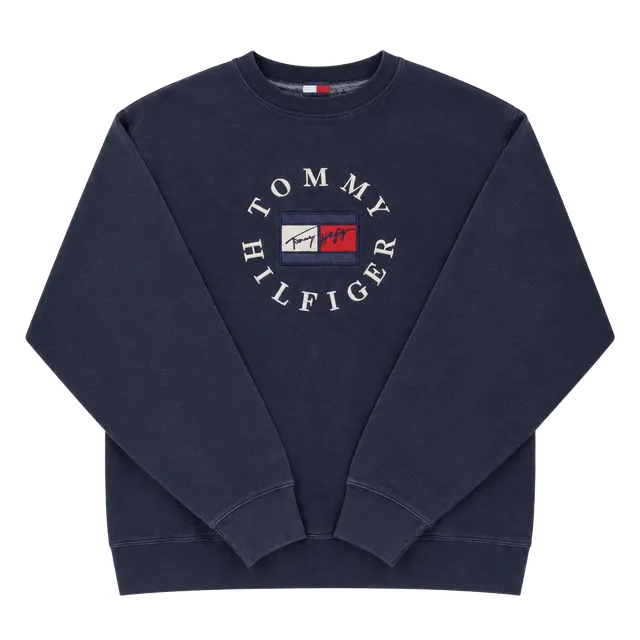 Tommy Hilfiger Sweatshirt Size XL Vintage Navy Blue Flag Logo Crewneck