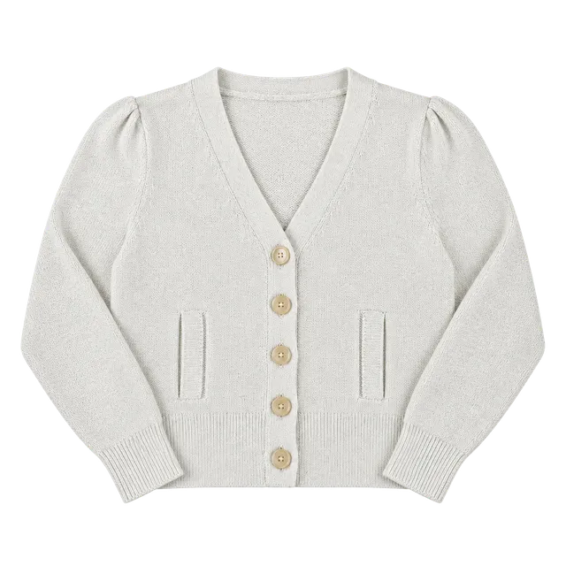 White + Warren Puff Shoulder Cardigan Size M Ivory White V-Neck