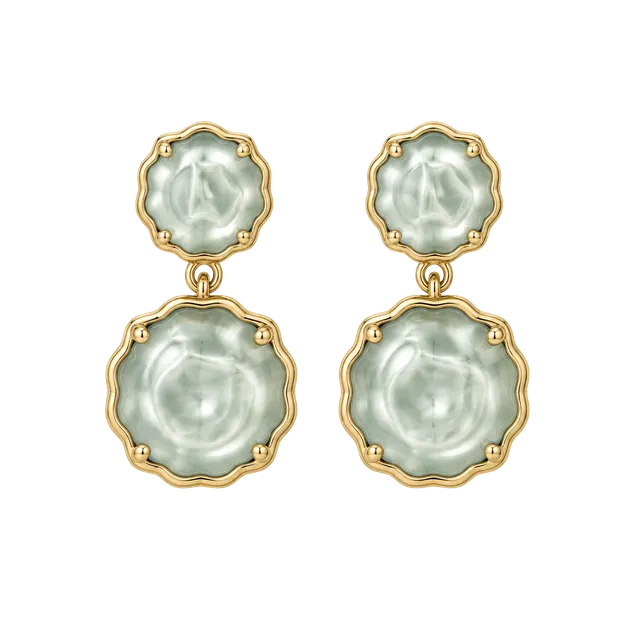 Gold-Edged Mint Green Double Drop Earrings - Women Jewelry