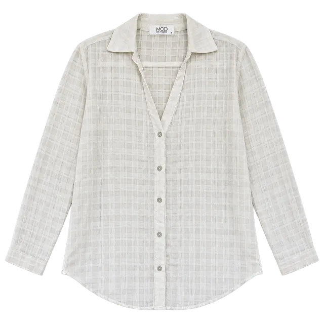 Mod On Trend Button Down Shirt Size S White Sheer Checkered Blouse
