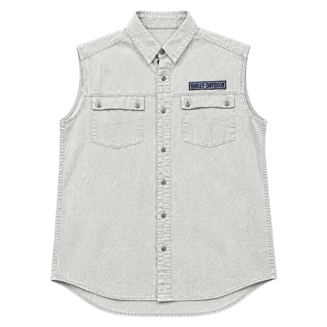Harley Davidson Sleeveless Denim Shirt Beige Large