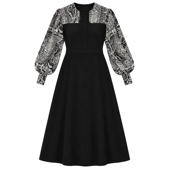 Margot & Clemence Long Sleeve Maxi Dress Size 4 Black White Paisley Accent