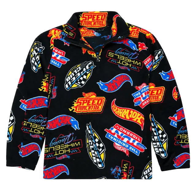 Hot Wheels Fleece Zip Jacket Size M Black All-Over Print Racing