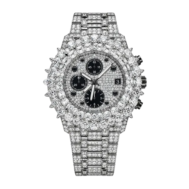 Black & Silver Iced Out Rhinestone Fashion Watch – Multi-Dial Bezel