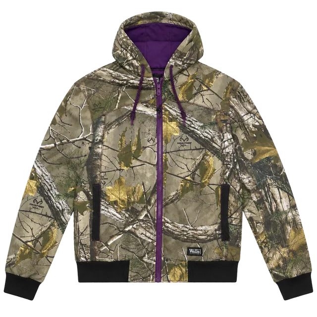 Walls Legend Realtree Camo Hooded Jacket Size Medium Purple Lined